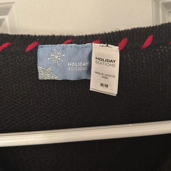 Holiday Editions Ugly Christmas black sweater size medium zip up crewneck - Picture 2 of 6